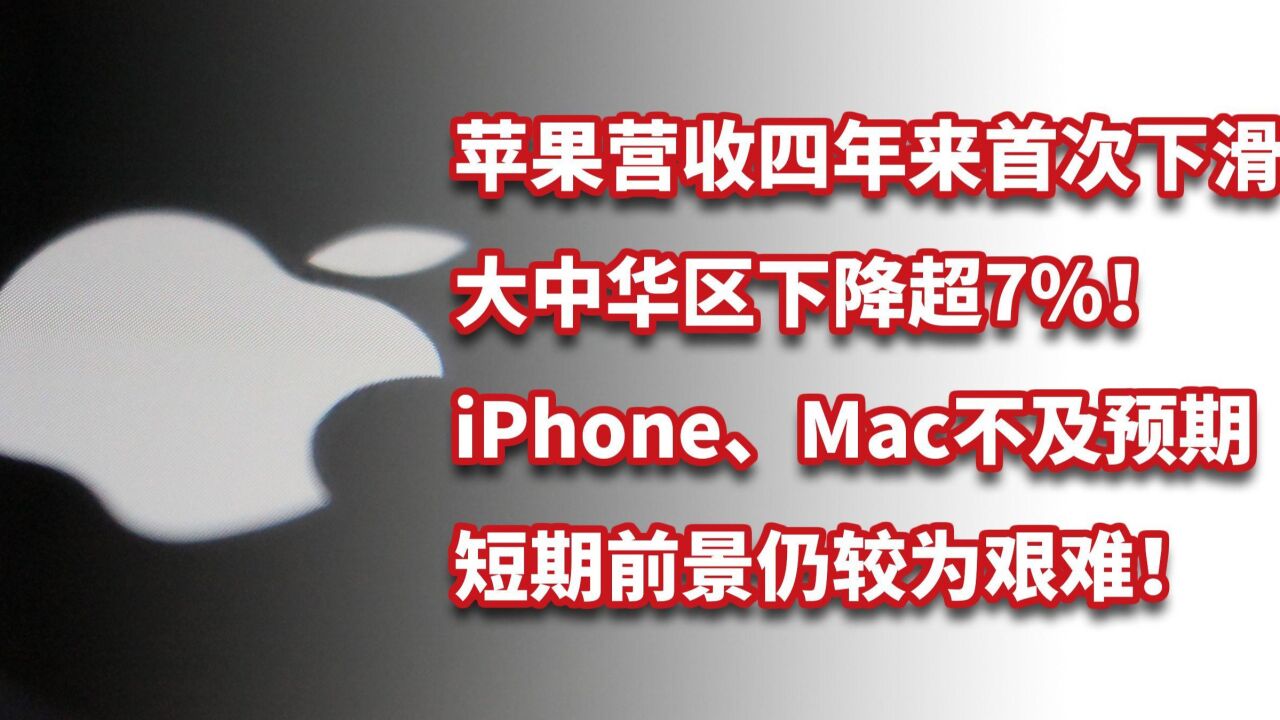 苹果营收四年来首次下滑,大中华区下降超7%!短期前景仍较为艰难