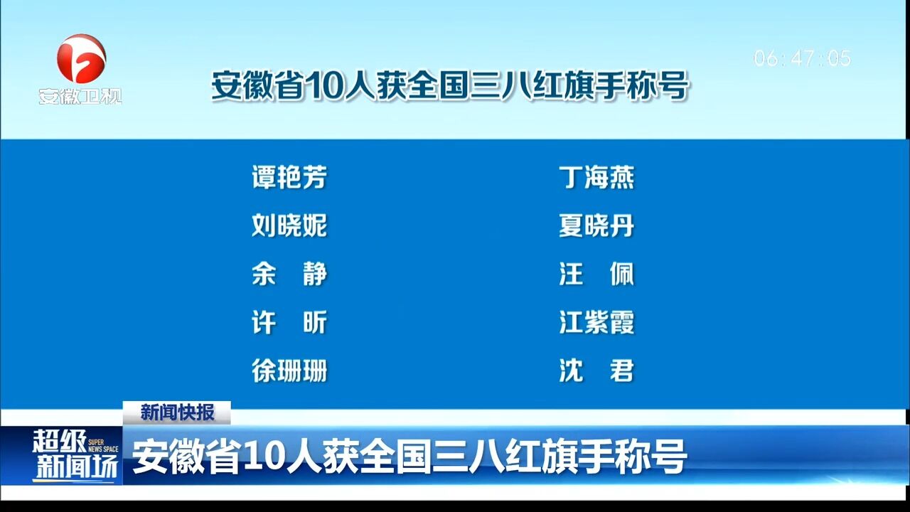 安徽省10人获全国三八红旗手称号