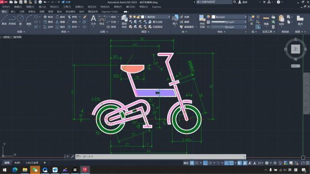 cad制图初学入门教程,用cad画辆自行车,零基础必备cad画图教程