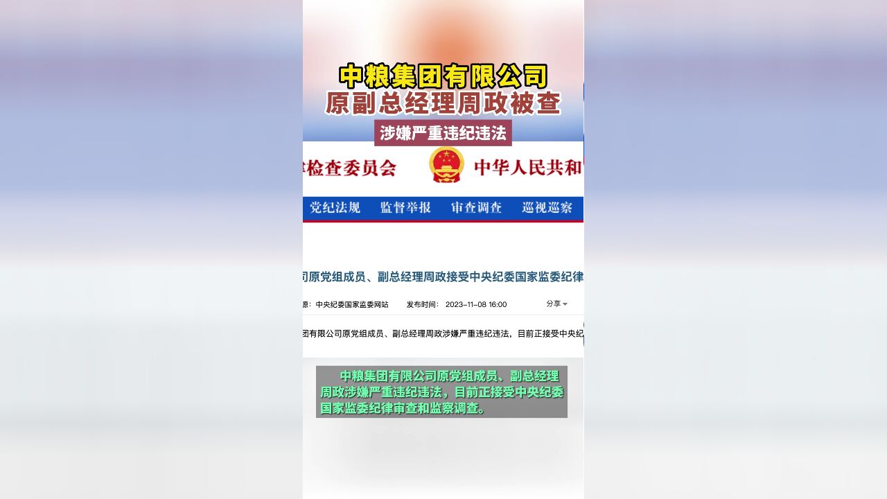 中粮集团有限公司原副总经理周政被查