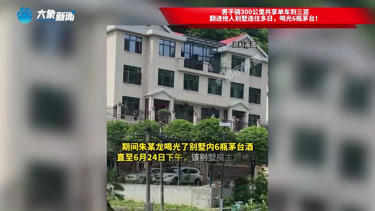 男子骑300公里共享单车到三亚,翻进他人别墅连住多日,喝光6瓶茅台!