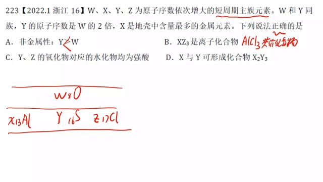 2022年1月浙江选考化学16结构与周期