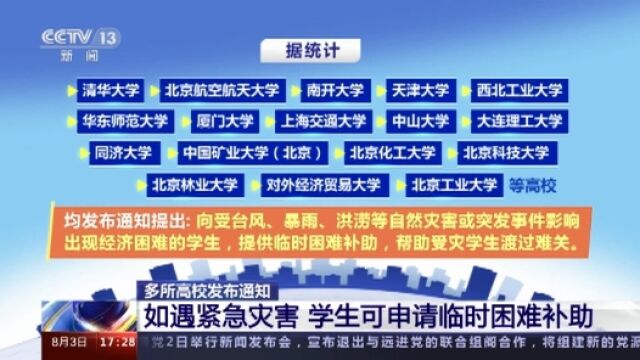 多所高校明确 老生、新生如遇紧急灾害可申请临时困难补助