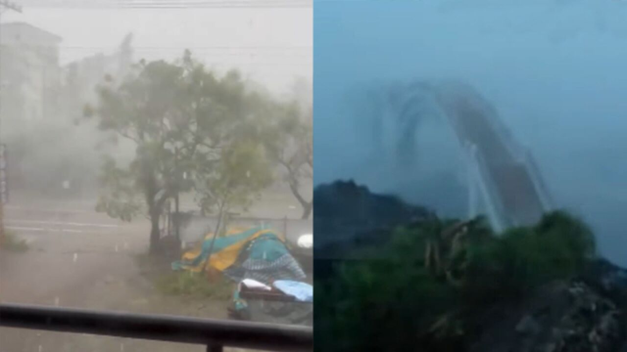 台风“海葵”登陆:台湾多地遭强风劲雨猛袭,沿海掀巨浪雨伞被吹扁