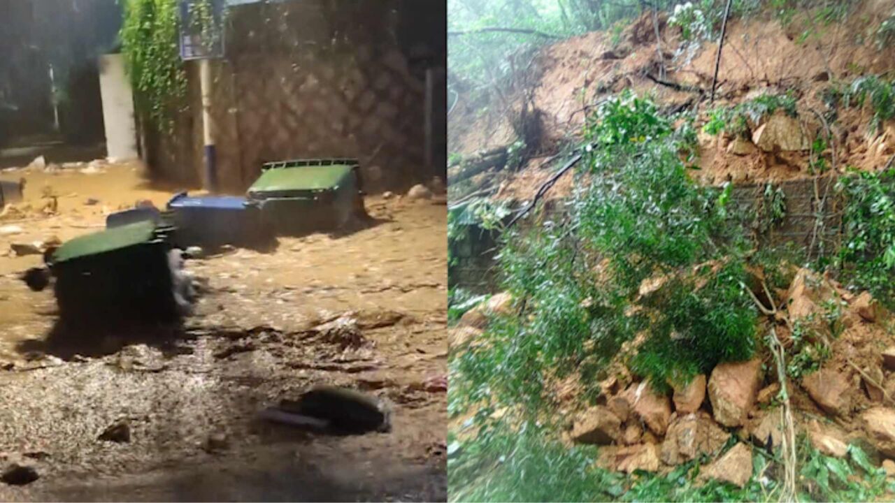 福建农林大学遭暴雨袭击,学生拍到山体滑坡瞬间:树枝垃圾桶一涌而出