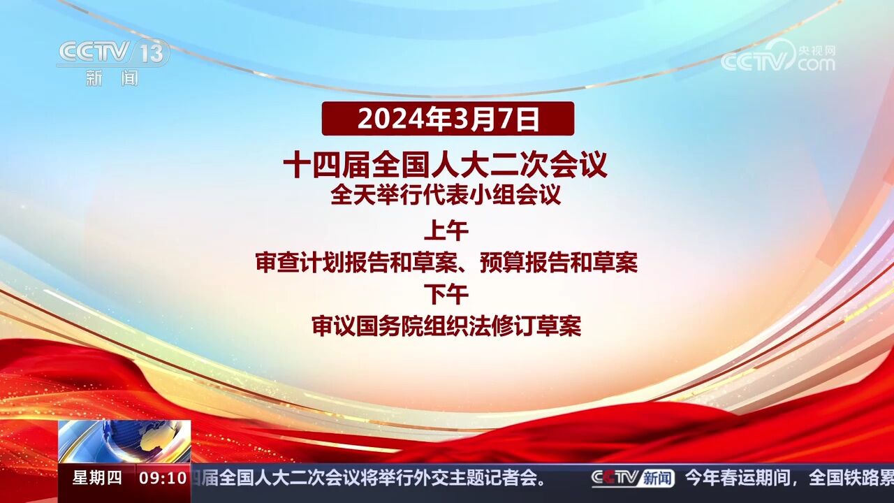 3月7日十四届全国人大二次会议主要日程与安排