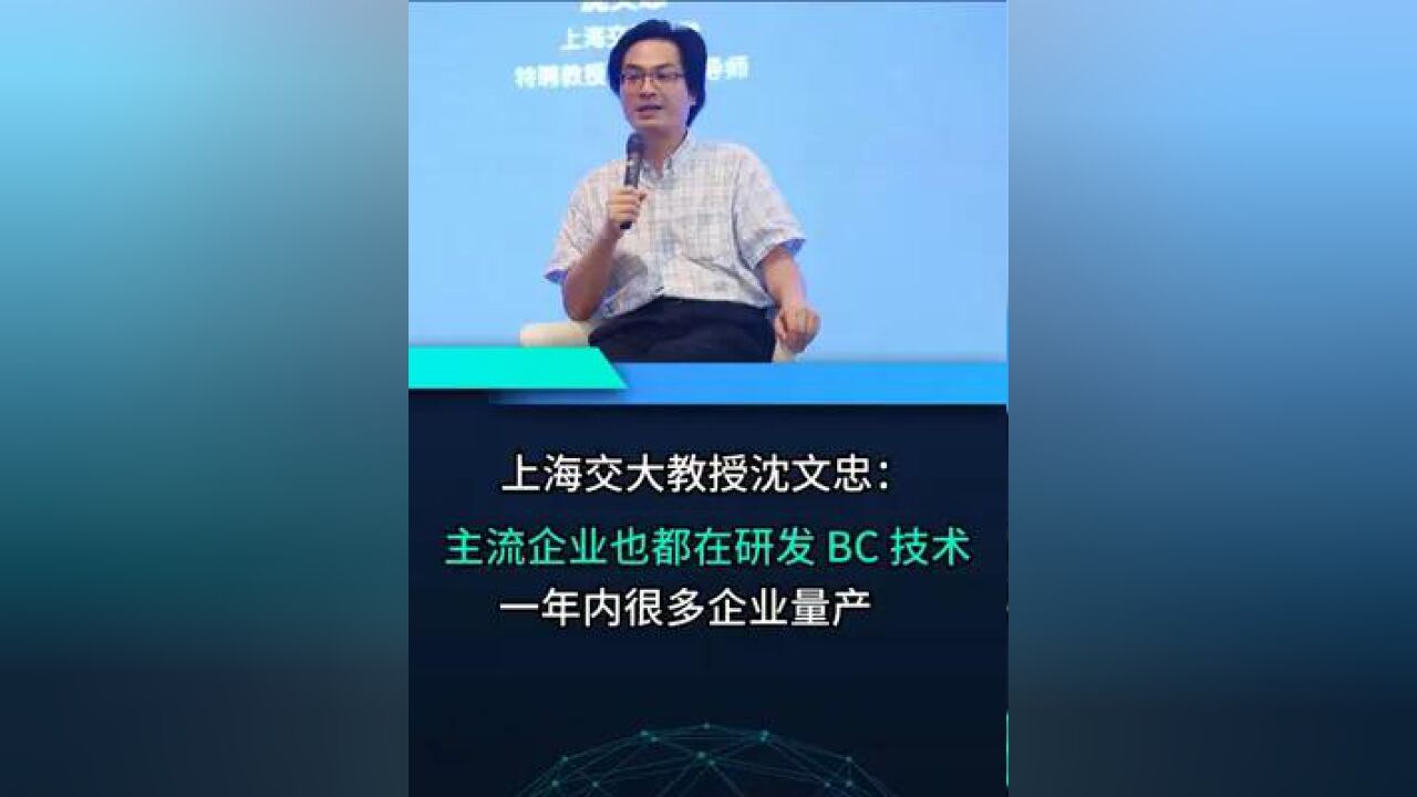 海交大教授沈文忠:主流企业也都在研发 BC 技术,一年内很多 多企业量产