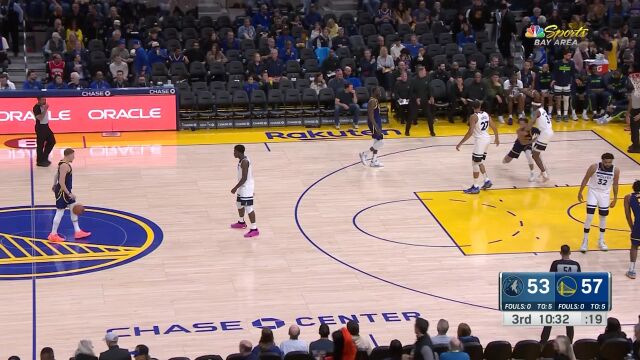 NBA常规赛：森林狼vs勇士第3节英文原声回放