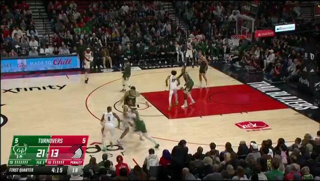 NBA常规赛：雄鹿vs开拓者第1节英文原声回放
