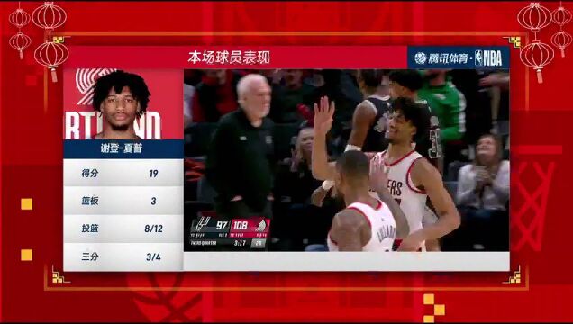 NBA常规赛：马刺vs开拓者第4节中文解说回放