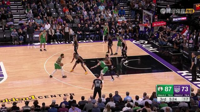NBA常规赛：凯尔特人vs国王第3节英文原声回放