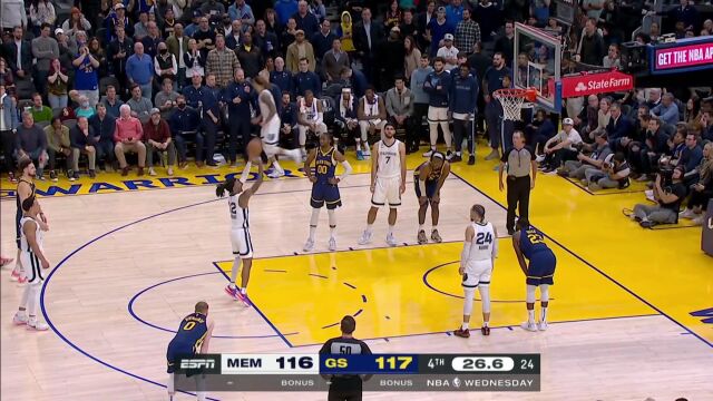 NBA常规赛：灰熊vs勇士第4节中文解说回放