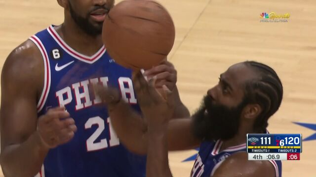 可爱的大胡子！哈登垃圾时间玩起指尖转球