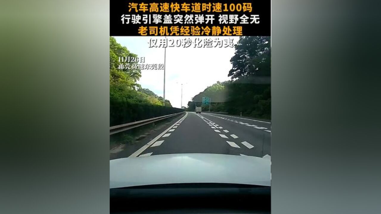 汽车高速快车道时速100码,行驶引擎盖突然弹开,视野全无,老司机凭经验冷静处理,仅用20秒化险为夷