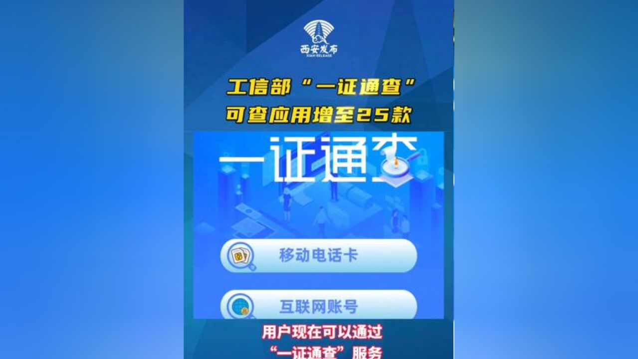 工信部“一证通查”查询名下互联网账号服务,新增9款互联网APP,用户本人名下手机号码关联互联网账号的可查范围扩增至25款