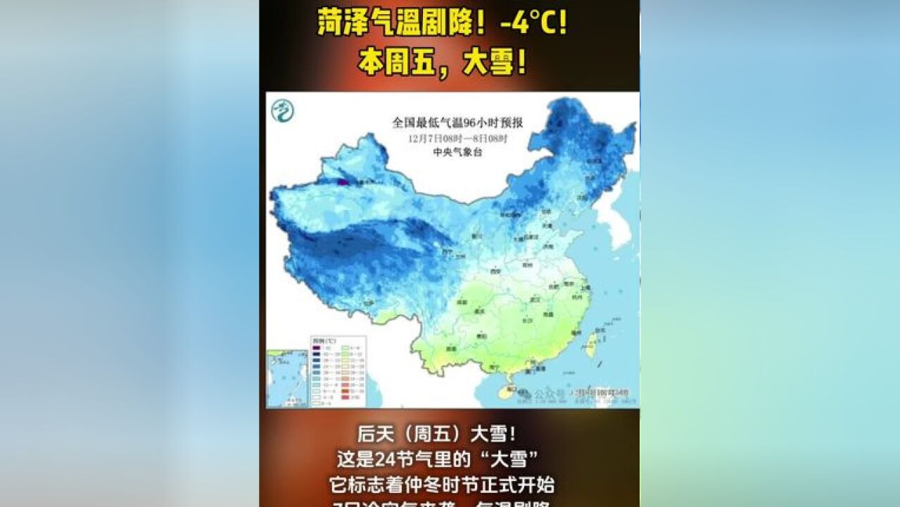 菏泽气温剧降!4ⰮŠC!本周五,大雪!