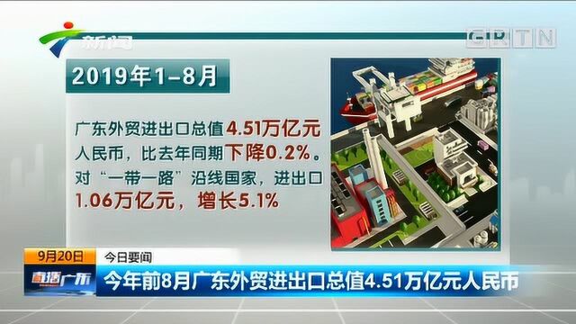 今年前8月广东外贸进出口总值4.51万亿元人民币