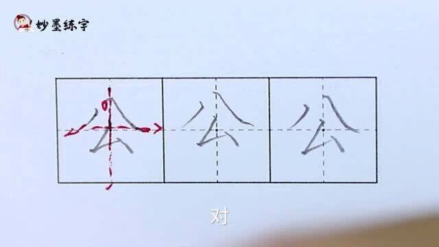 妙墨练字:硬笔书法语文二年级上册同步生字“公”的写法