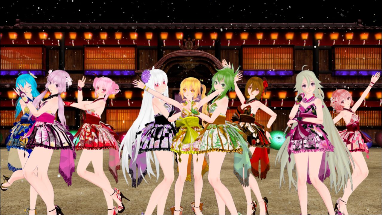 MMD初音未来,Snow Halation,初音家族9人组带你跨年