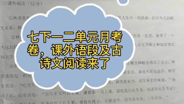 七下一二单元月考卷,课外阅读古诗文阅读来了