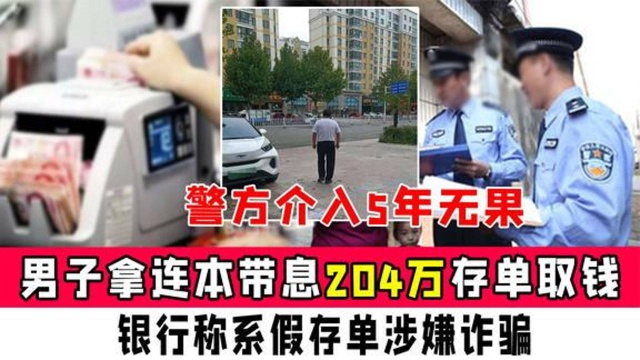 男子拿204万存单取钱,银行称系假存单涉嫌诈骗,警方介入5年无果