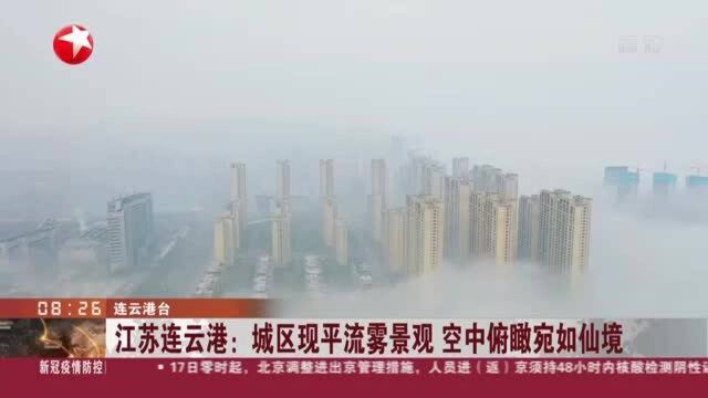 江苏连云港:城区现平流雾景观 空中俯瞰宛如仙境