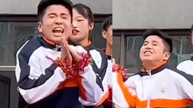男生课间操比赛放飞自我,舞姿妖娆表情魔性:当之无愧的c位
