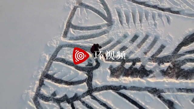 芬兰建筑设计师在冰雪覆盖的湖面上画出一只90米高的狐狸