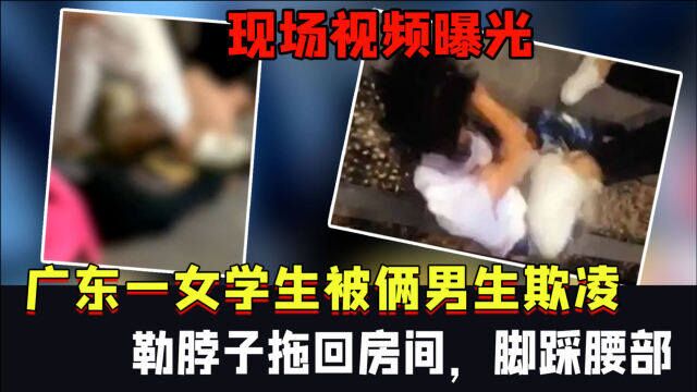 广东一女学生被俩男生欺凌!现场视频:勒脖子拖回房间,脚踩腰部