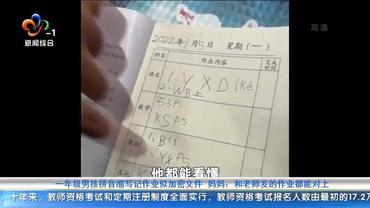 妈妈发现孩子作业似加密文件:用的拼音缩写,他自己能看懂