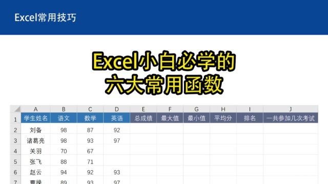 Excel小白必学的六大常用函数