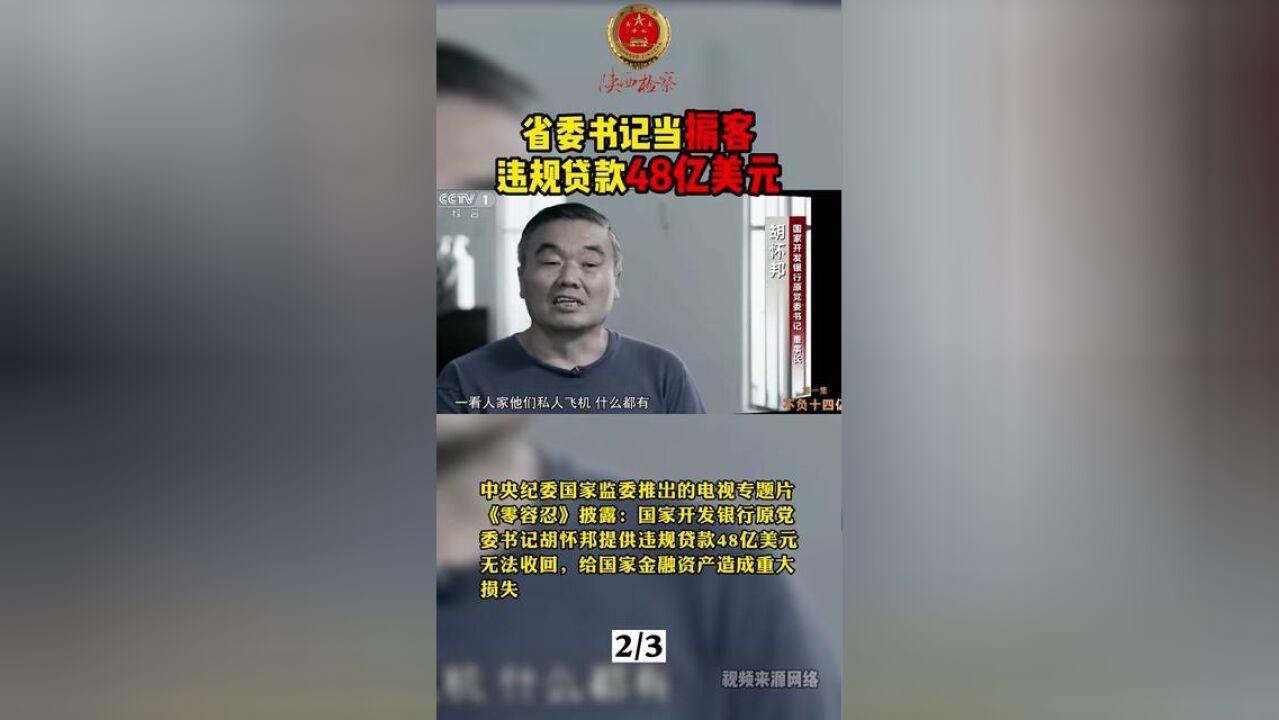 中央纪委国家监委推出的电视专题片零容忍披露国家开发银行原党委书记胡怀邦提供违规贷款48亿美元无法收回.