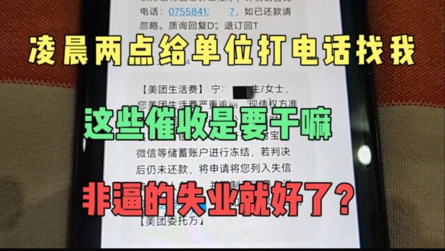 凌晨两点给单位打电话找我要钱,美团催收非得逼得失业就满意了?