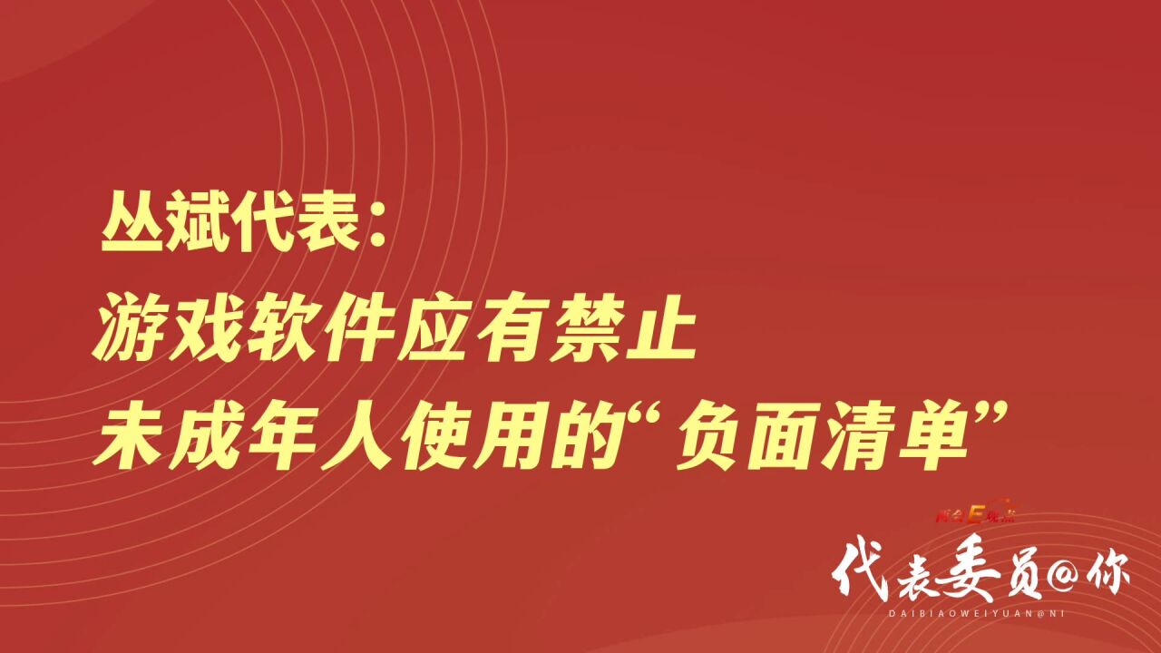 丛斌代表:游戏软件应有禁止未成年人使用的“负面清单”