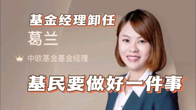 基金经理葛兰卸任,基民亏损234亿,怎么办?做好一件事