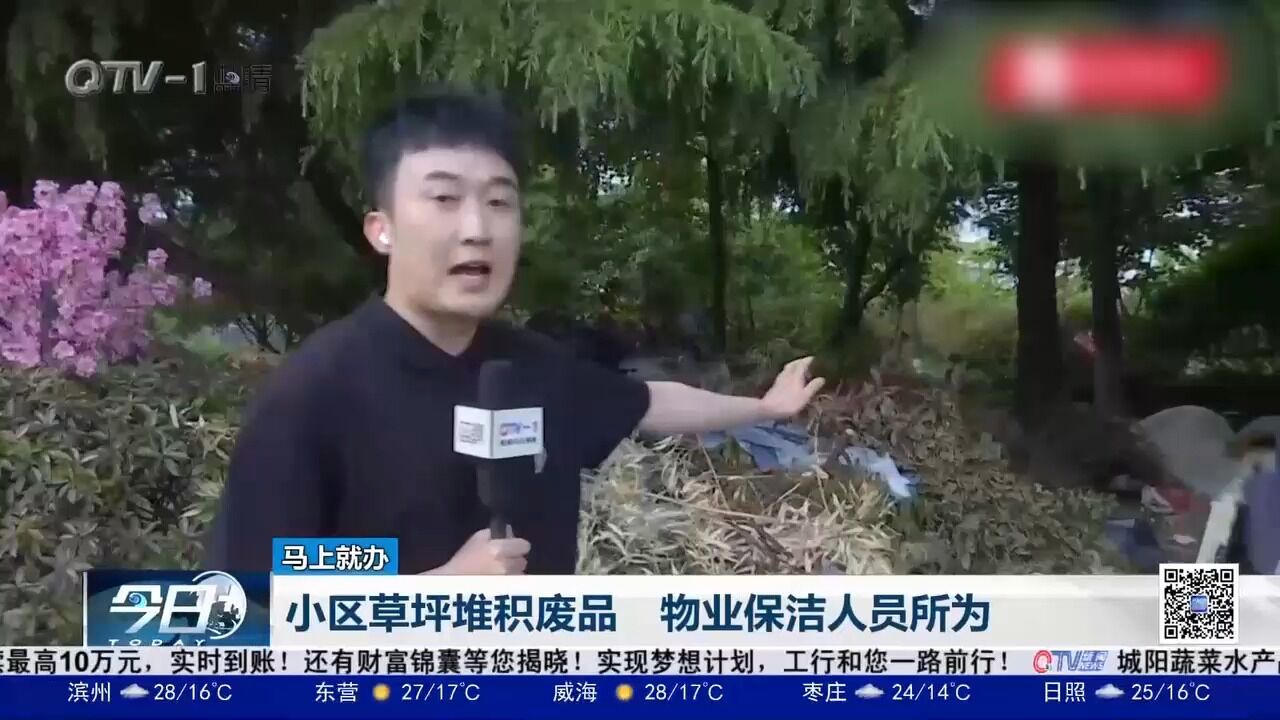 小区草坪堆积废品,堆积数月无人管?原是物业保洁人员所为