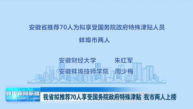 安徽省拟推荐70人享受国务院政府特殊津贴蚌埠市两人上榜