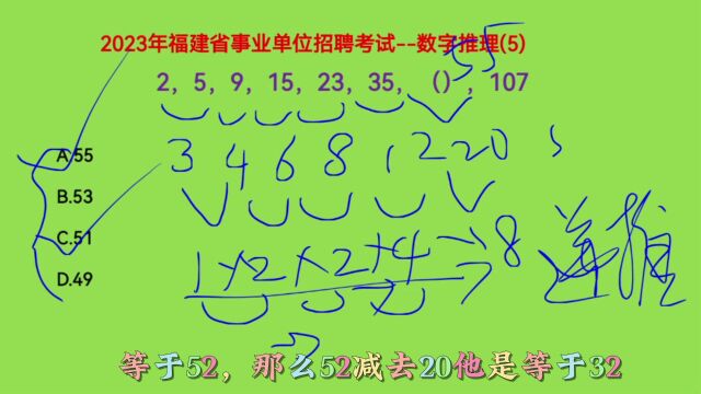 2023年福建省事业单位考试,2,5,9,15,23,35,(),107