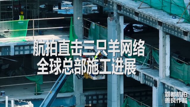 航拍疯狂小杨哥三只羊网络全球总部大楼装修施工进度