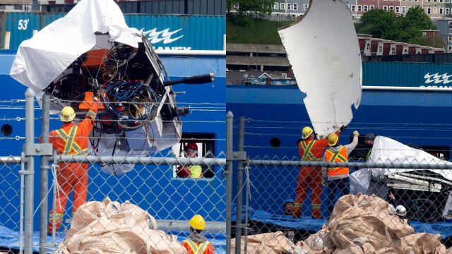 “泰坦”号潜水器内爆残骸被运回岸上 内部电缆和机械零件清晰可见