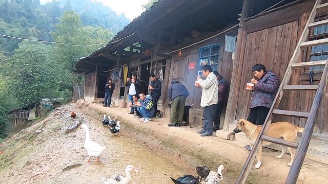 实拍湖南农村吃狗肉场景,大锅狗肉随便吃,乡亲们说说笑笑真热闹