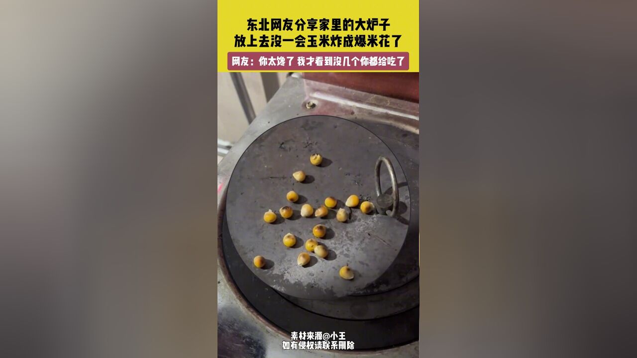 东北网友分享家里的大炉子,玉米放上去没一会炸成爆米花了