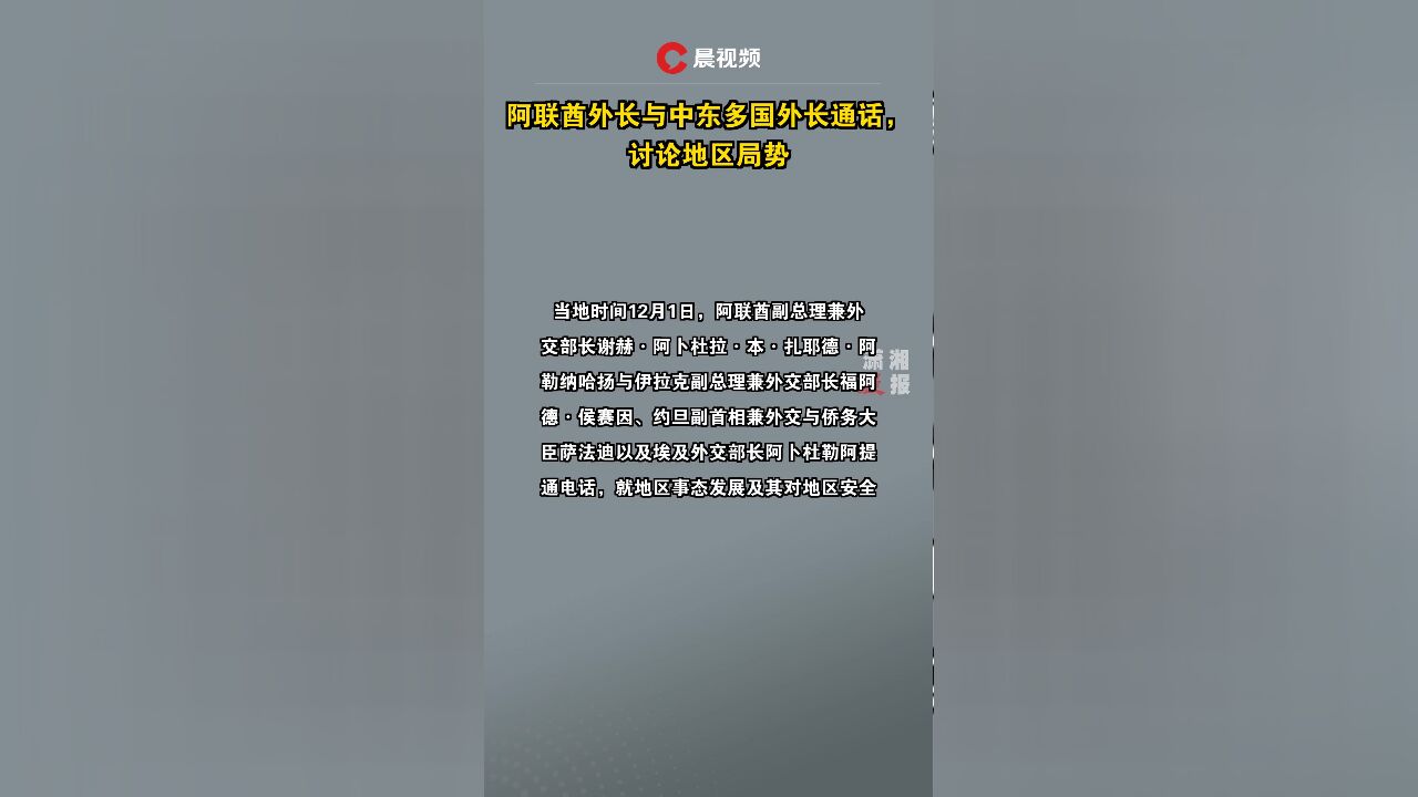 阿联酋外长与中东多国外长通话,讨论地区局势