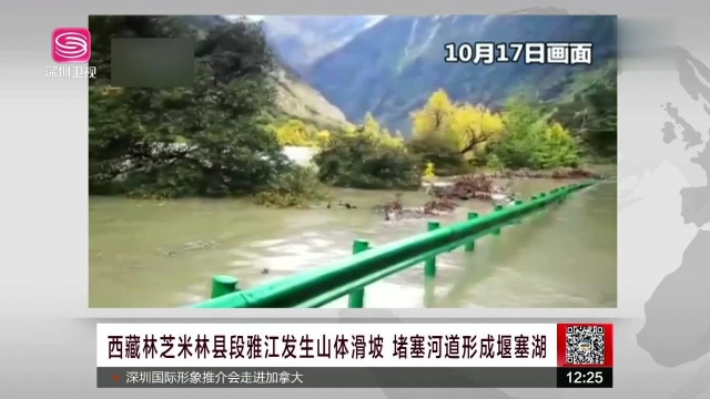 西藏林芝米林县段雅江发生山体滑坡 堵塞河道形成堰塞湖