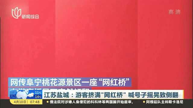 江苏盐城:游客挤满“网红桥” 喊号子摇晃致侧翻