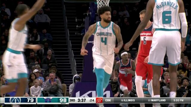 NBA常规赛：奇才vs黄蜂第3节 英文解说回放