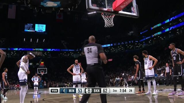 NBA常规赛：森林狼vs篮网第3节 中文解说回放