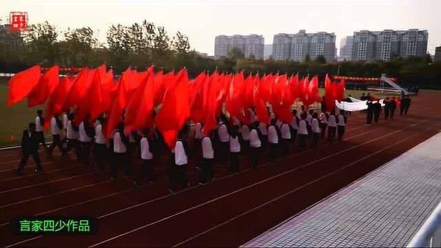 河南宏力学校运动会开幕式,国旗护卫队和鲜花队的入场叫一个靓丽