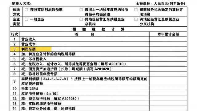 手把手教你填写最新季度企业所得税申报表A类