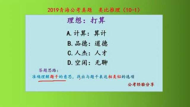 2019青海公考真题,类比推理,理想和打算,什么关系呢